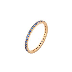 Pierścionek złoty ring z niebieskimi cyrkoniami