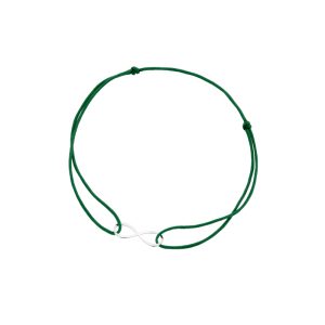 Bransoletka srebrna zielony sznurek nieskończoność